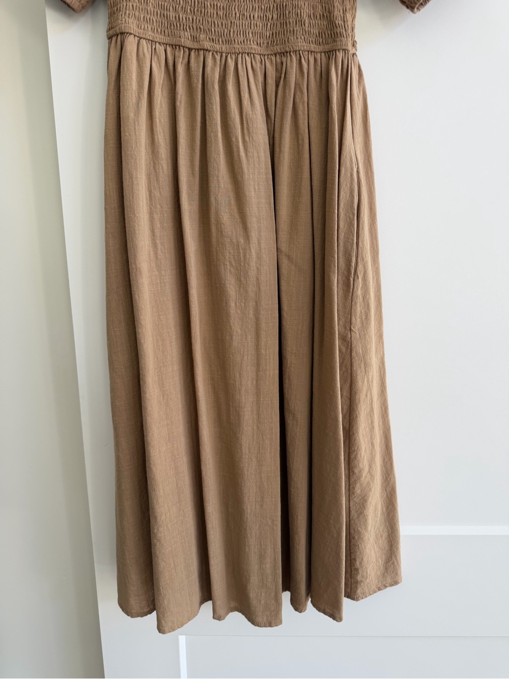 Petal + Pup, Tan Smocked Waist Midi Dress - Picture 4 of 8